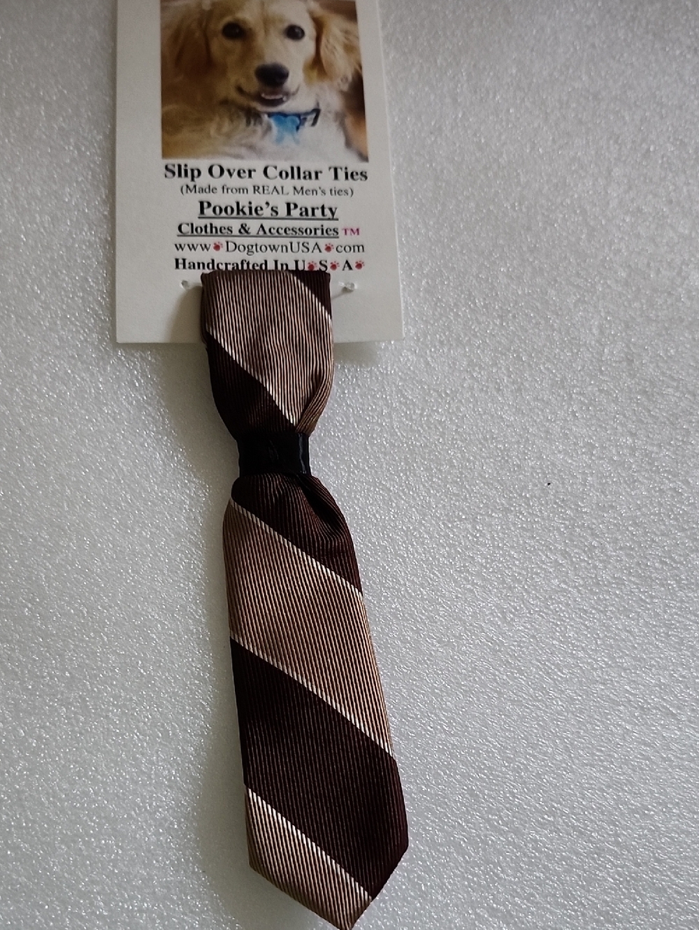 Hand Crafted Brown and Tan Striped Slip Over Dog Collar Tie